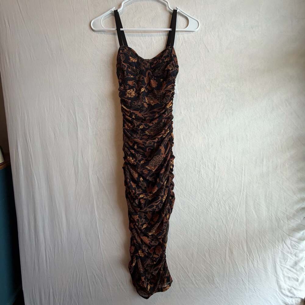Banana Republic Ruched Mesh Midi Dress in Floral Print
